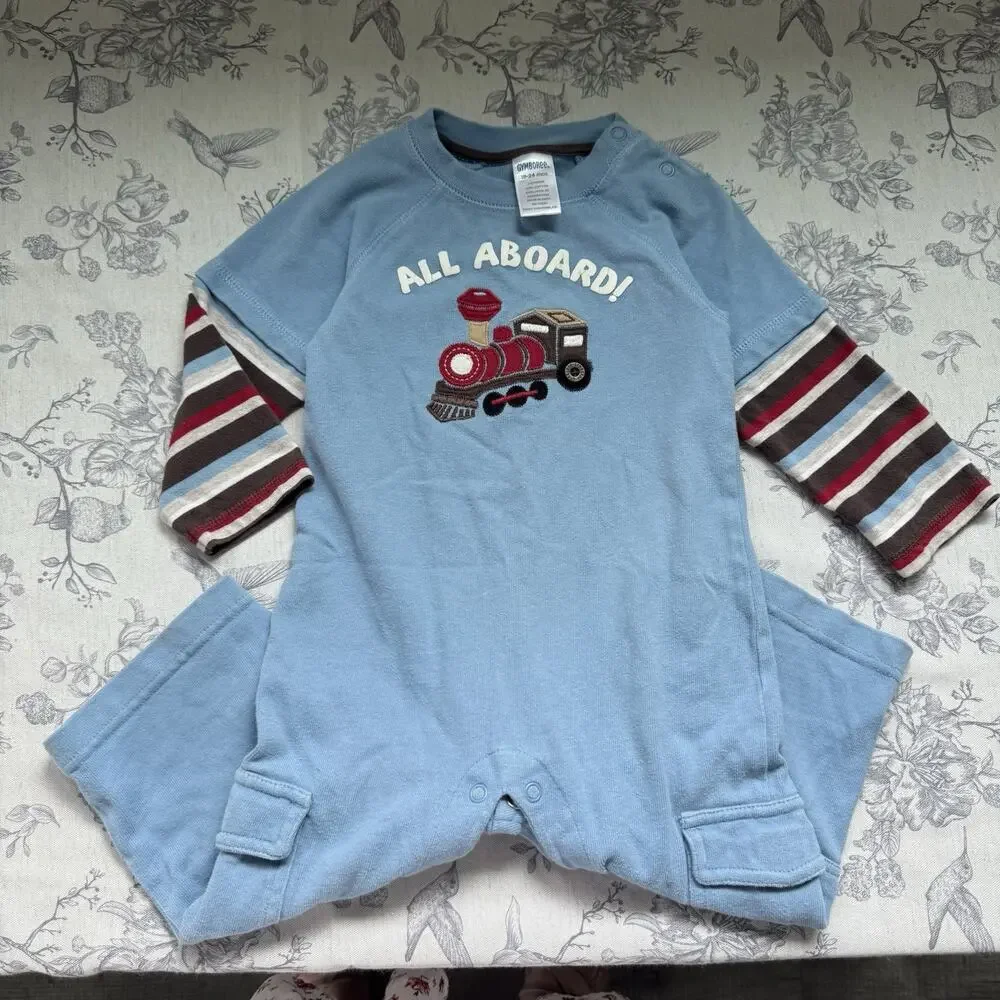 VTG 2007 GYMBOREE All Aboard Retro Striped Long Sleeve Pants Romper 18-24 Month